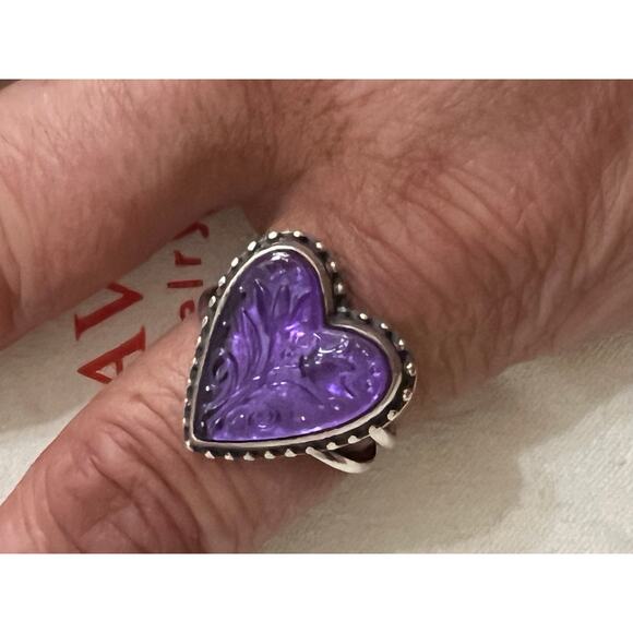 Retire, HTF James Avery Sculpted Hearts and Tulips Purple Doublet ring sz. 9￼ - Picture 5 of 11